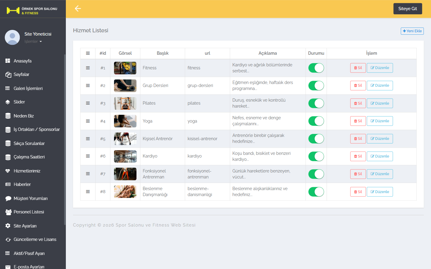 Spor Salonu & Fitness Web Sitesi Scripti