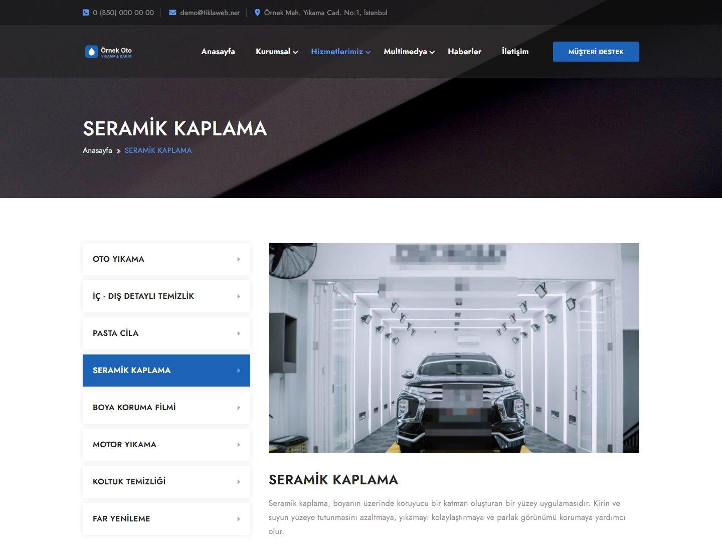 Oto Yıkama & Bakım Web Sitesi Scripti