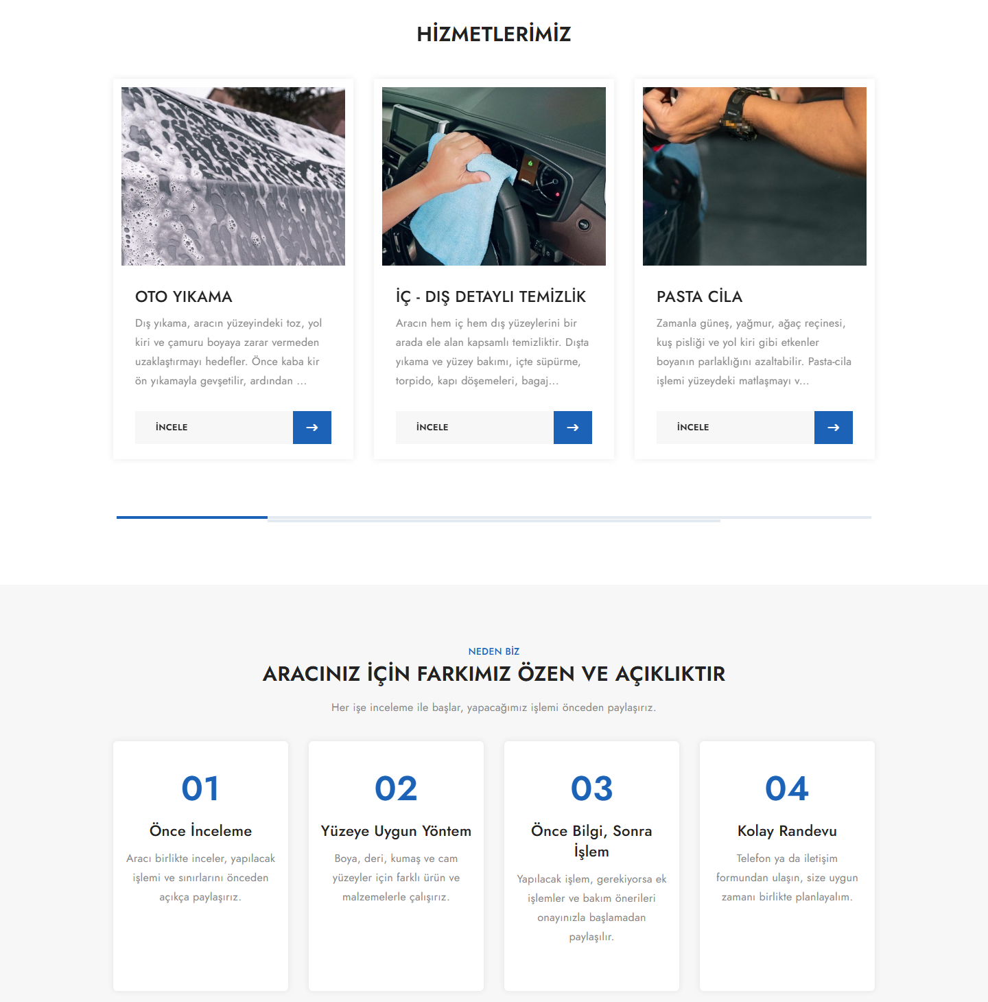 Oto Yıkama & Bakım Web Sitesi Scripti
