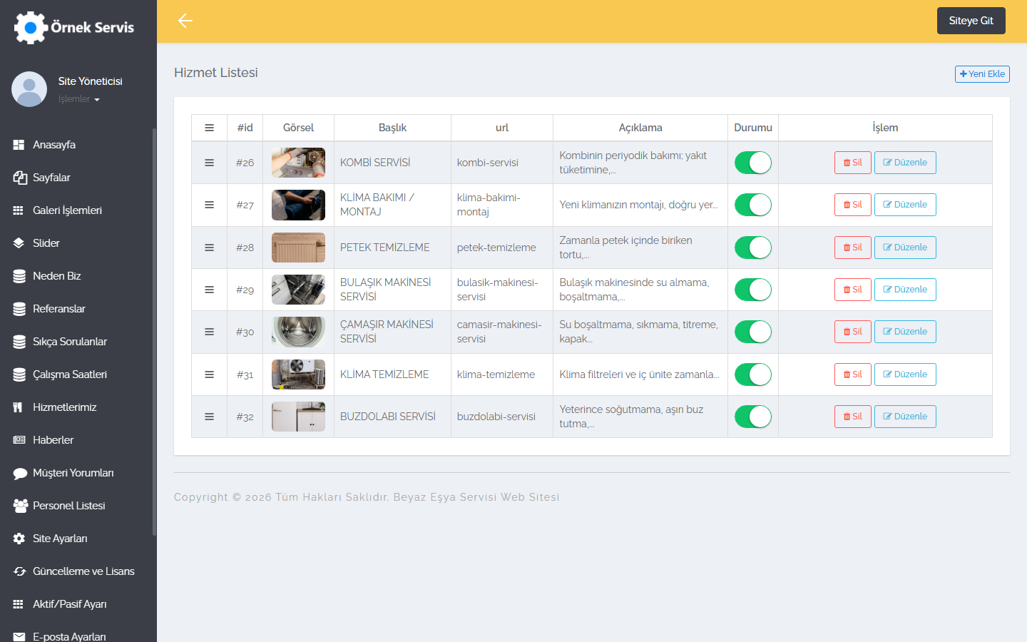 Beyaz Eşya Servisi Web Sitesi Scripti