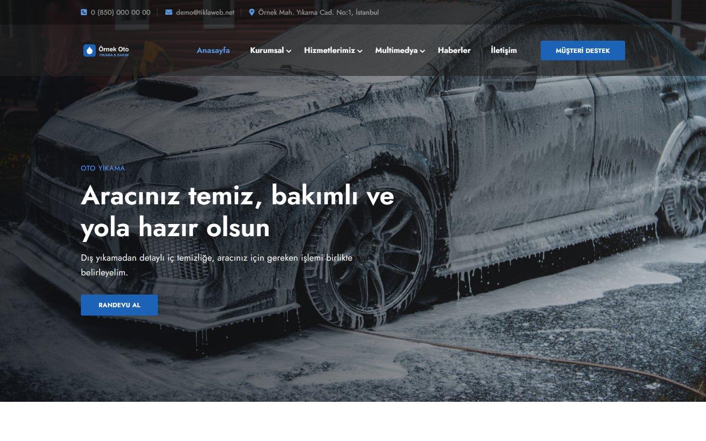 Oto Yıkama & Bakım Web Sitesi Scripti