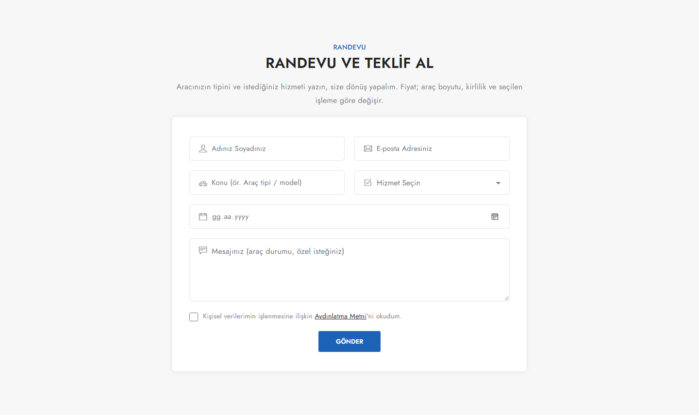 Oto Yıkama & Bakım Web Sitesi Scripti