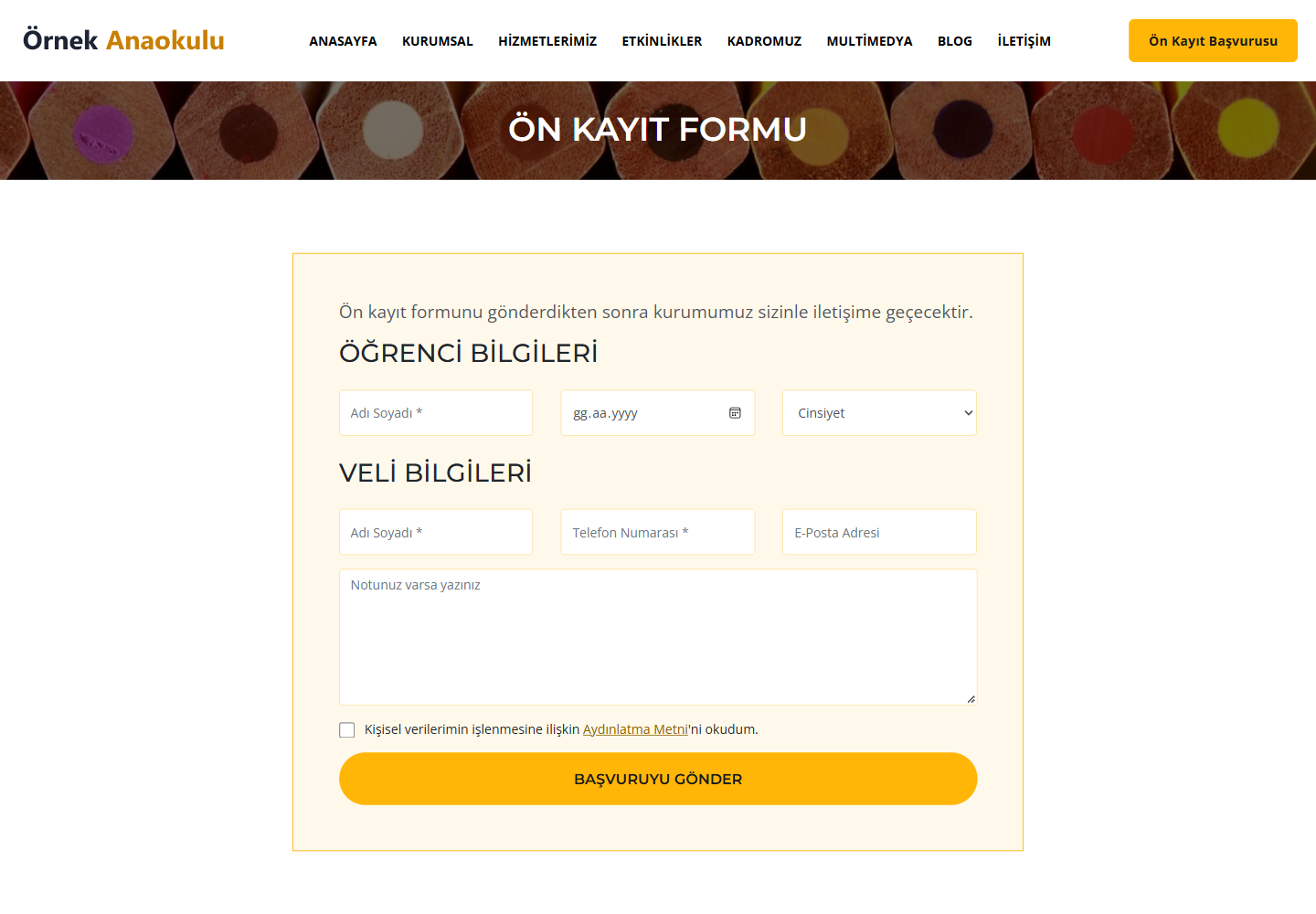 Anaokulu & Kreş Web Sitesi Scripti