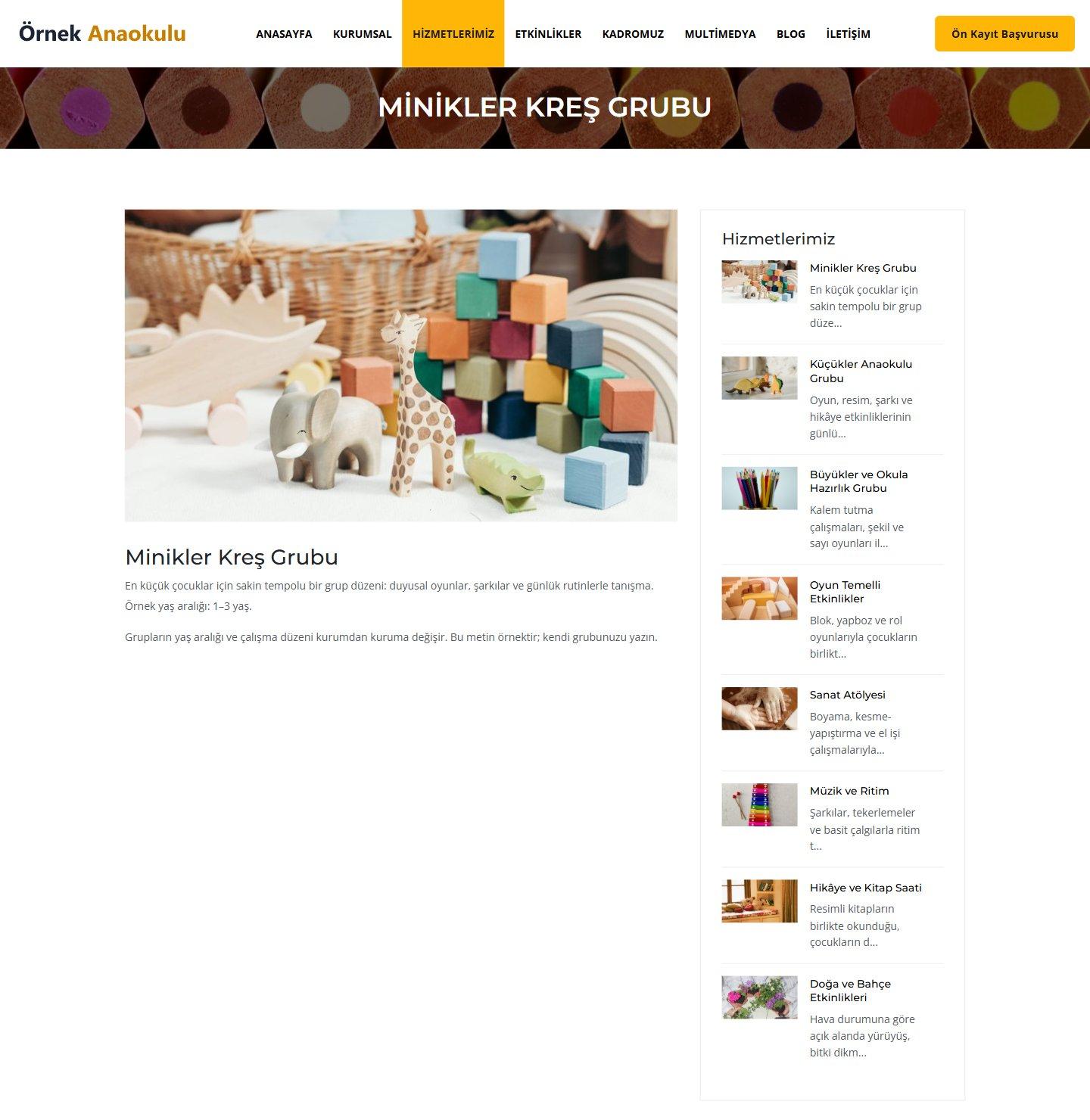 Anaokulu & Kreş Web Sitesi Scripti