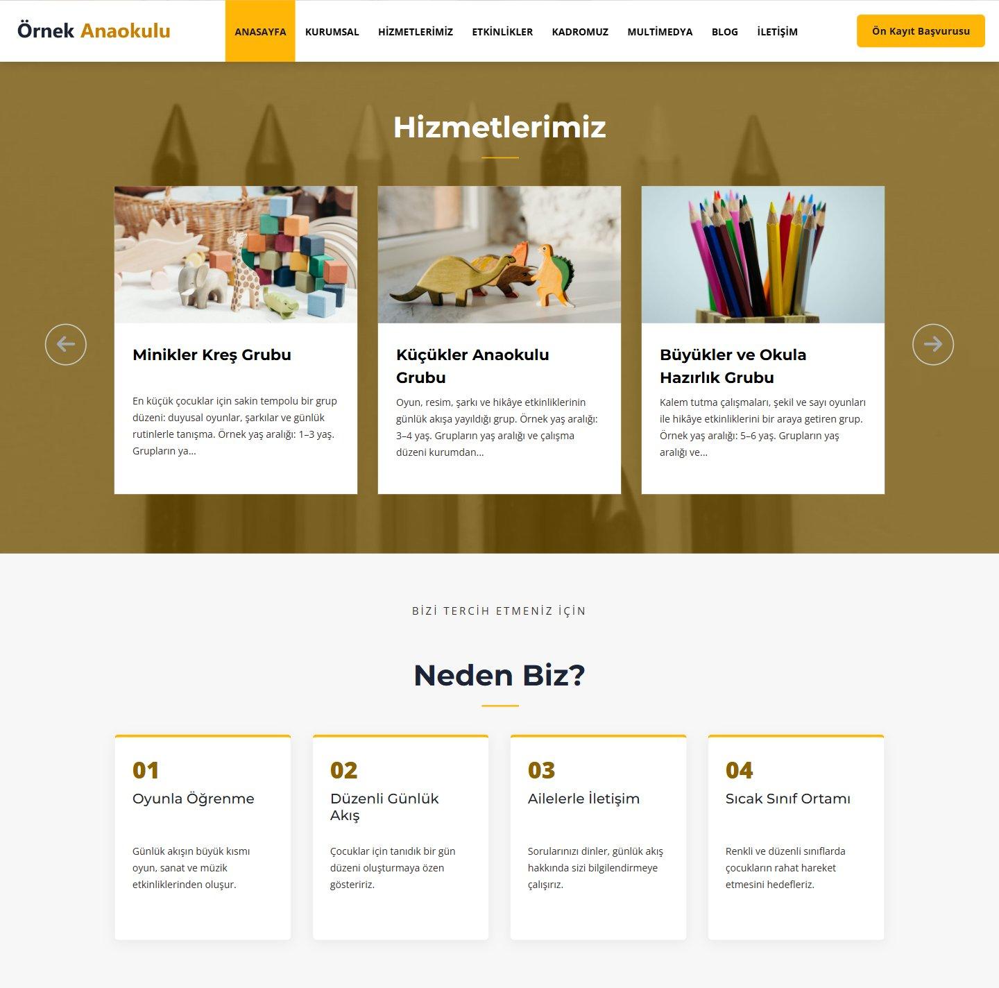Anaokulu & Kreş Web Sitesi Scripti