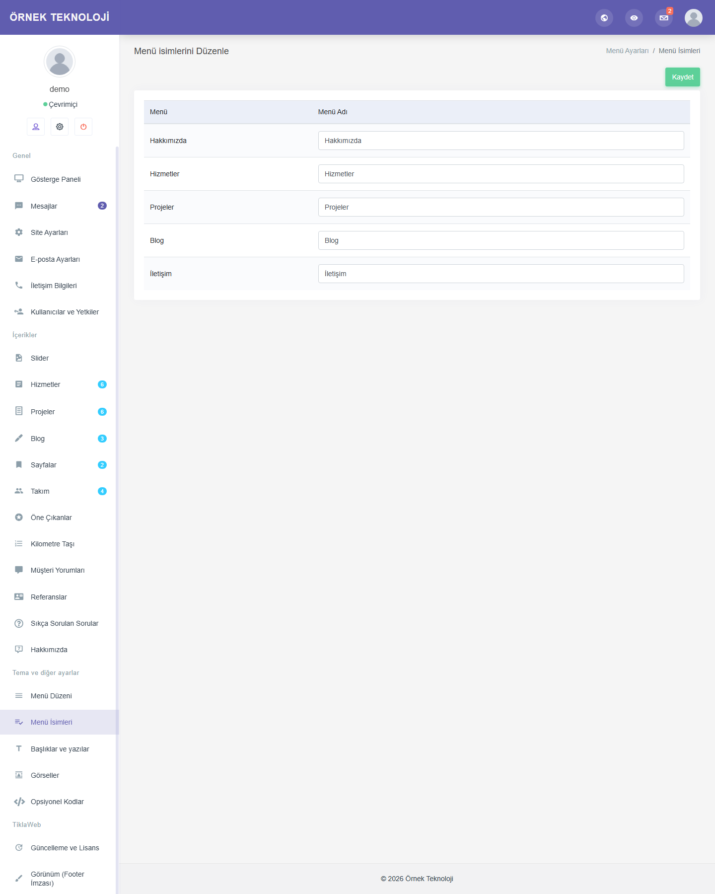 Proje Vitrinli Kurumsal Web Sitesi Scripti