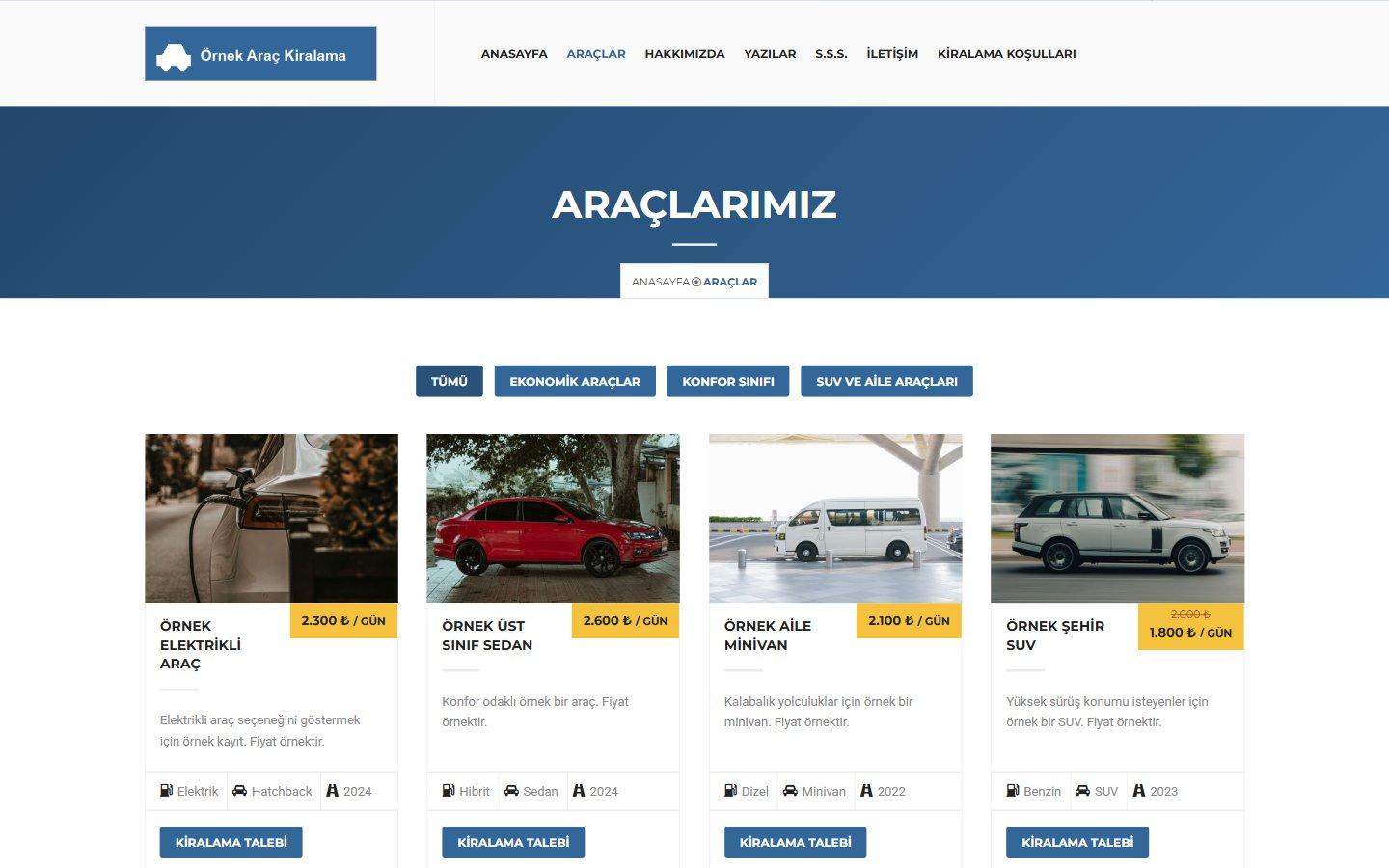 Araç Kiralama Web Sitesi Scripti