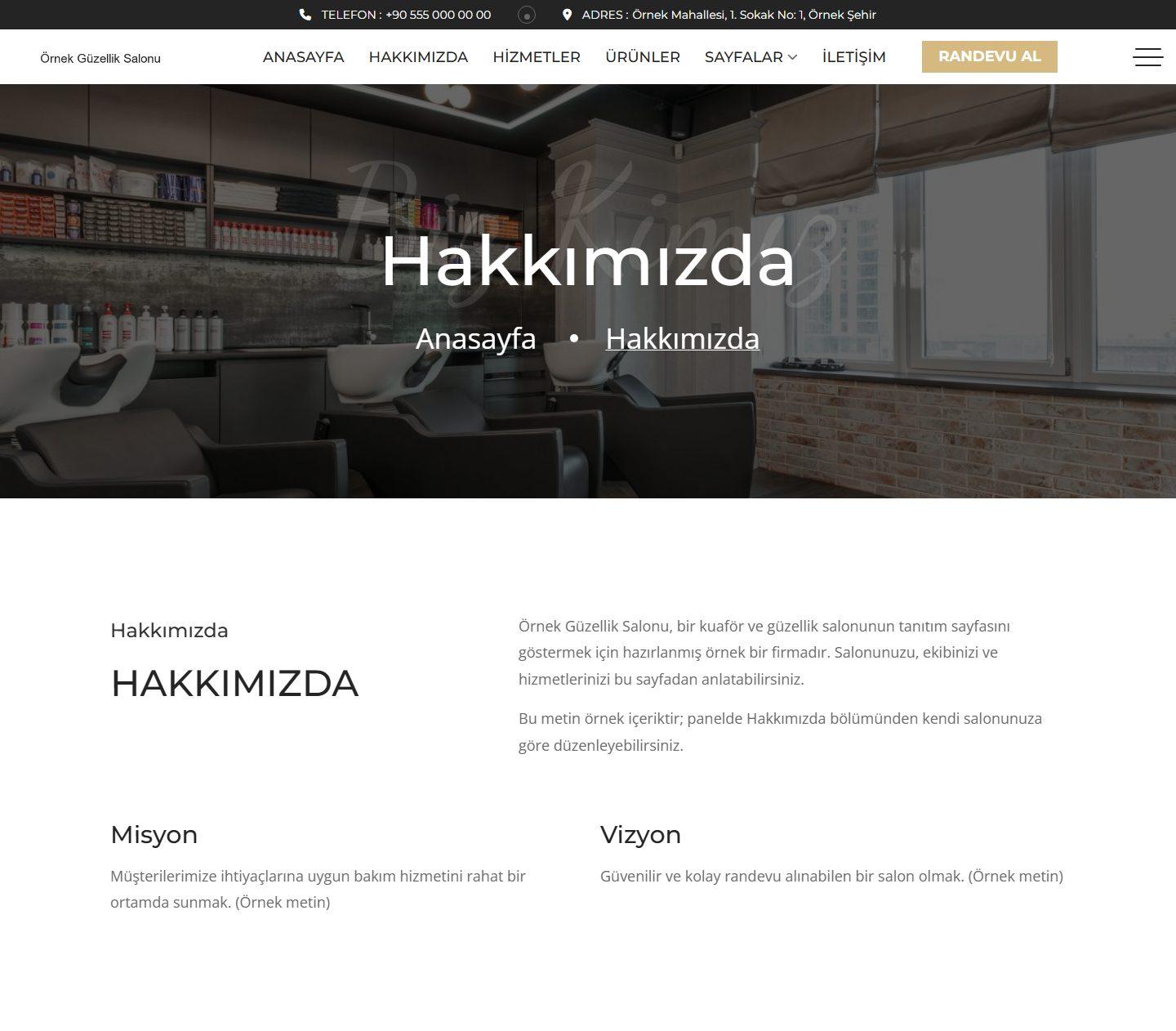 Kuaför ve Güzellik Salonu Web Sitesi Scripti