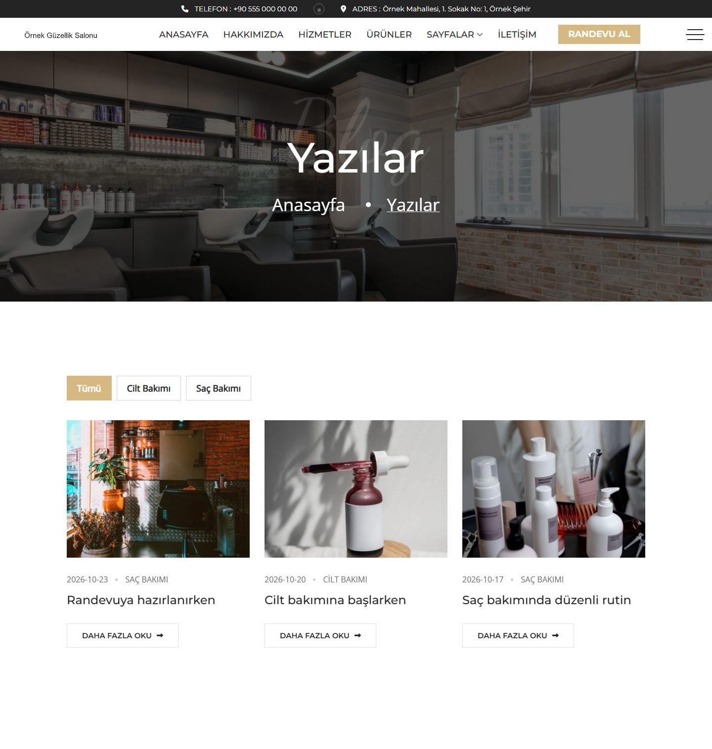 Kuaför ve Güzellik Salonu Web Sitesi Scripti