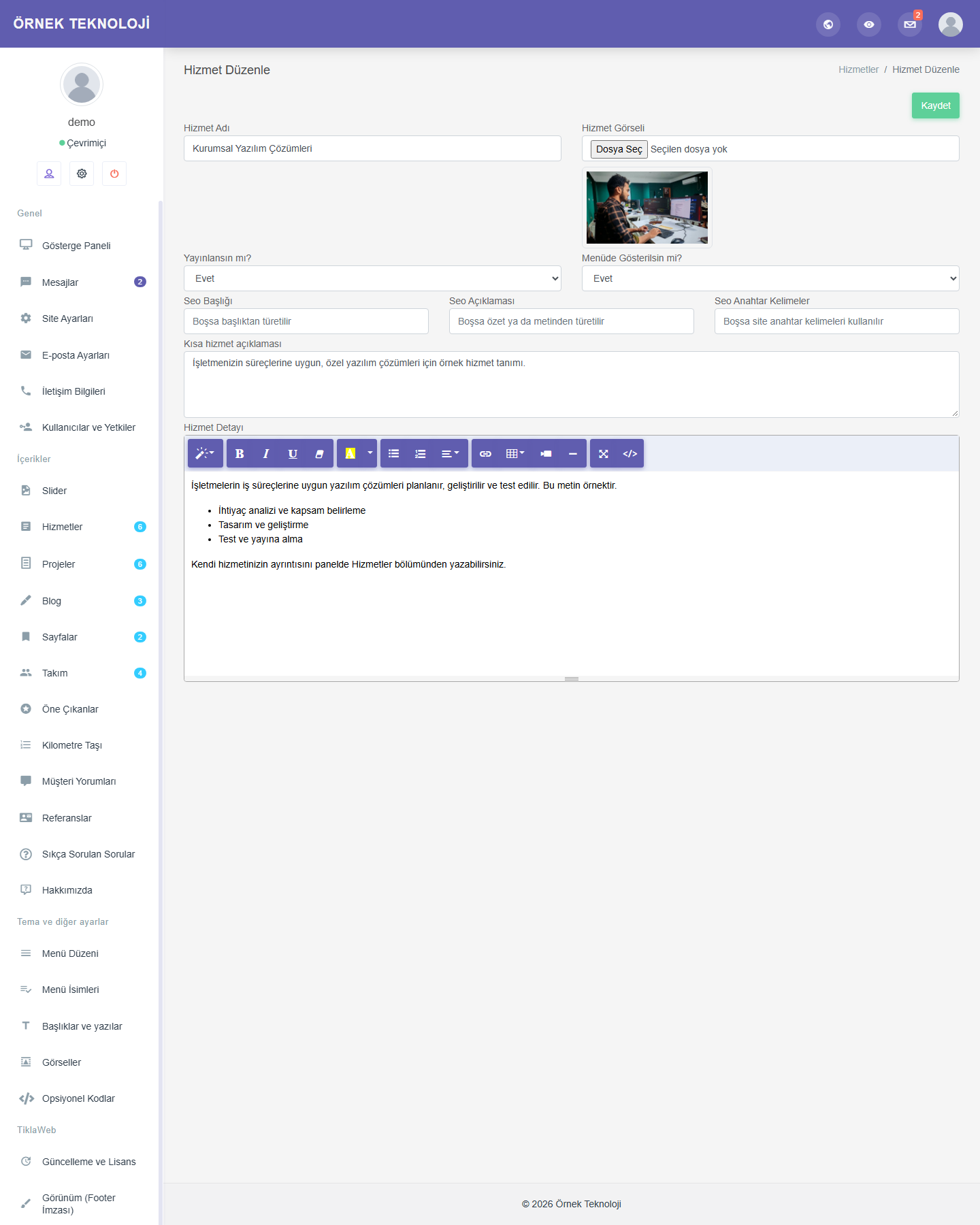 Proje Vitrinli Kurumsal Web Sitesi Scripti