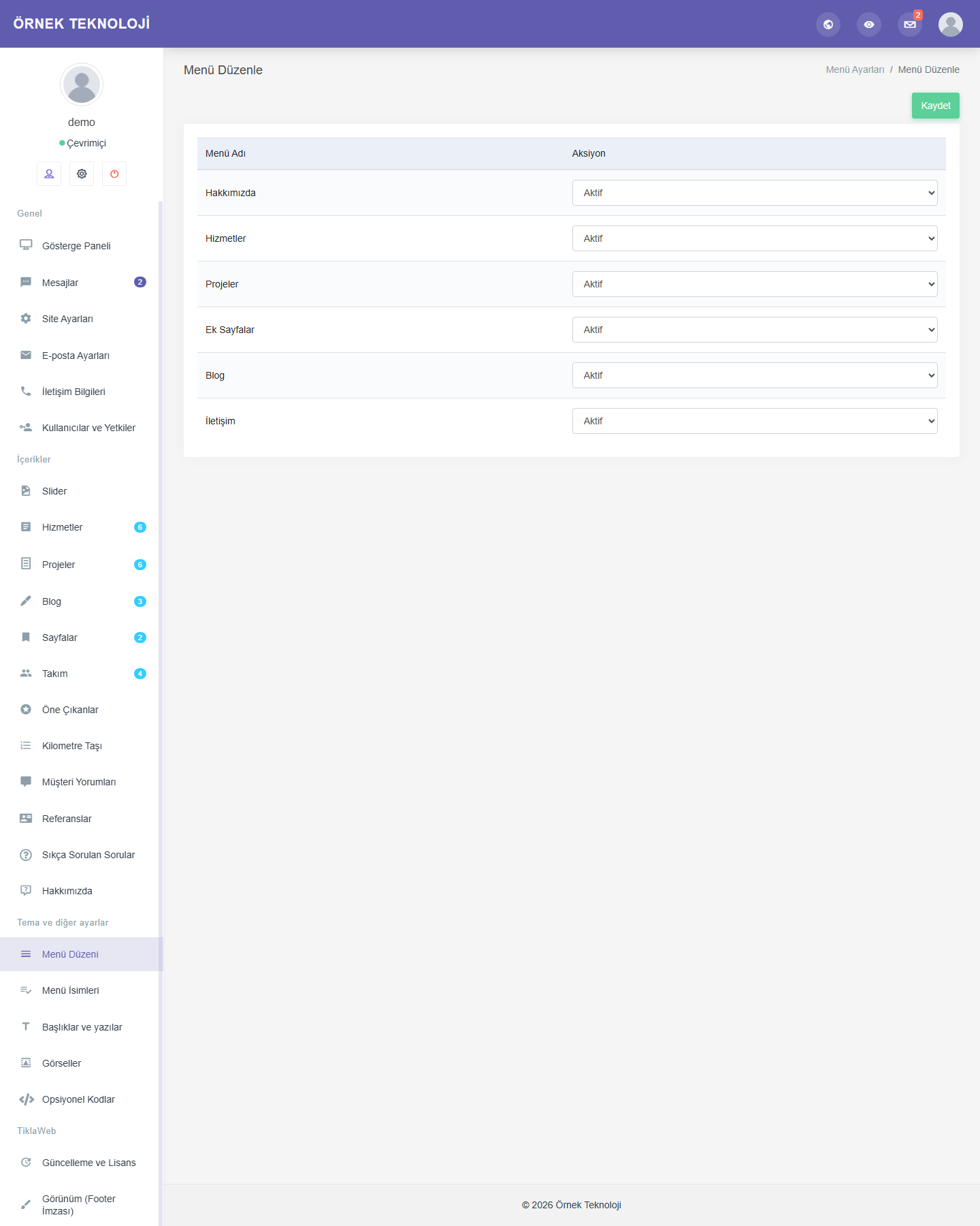 Proje Vitrinli Kurumsal Web Sitesi Scripti