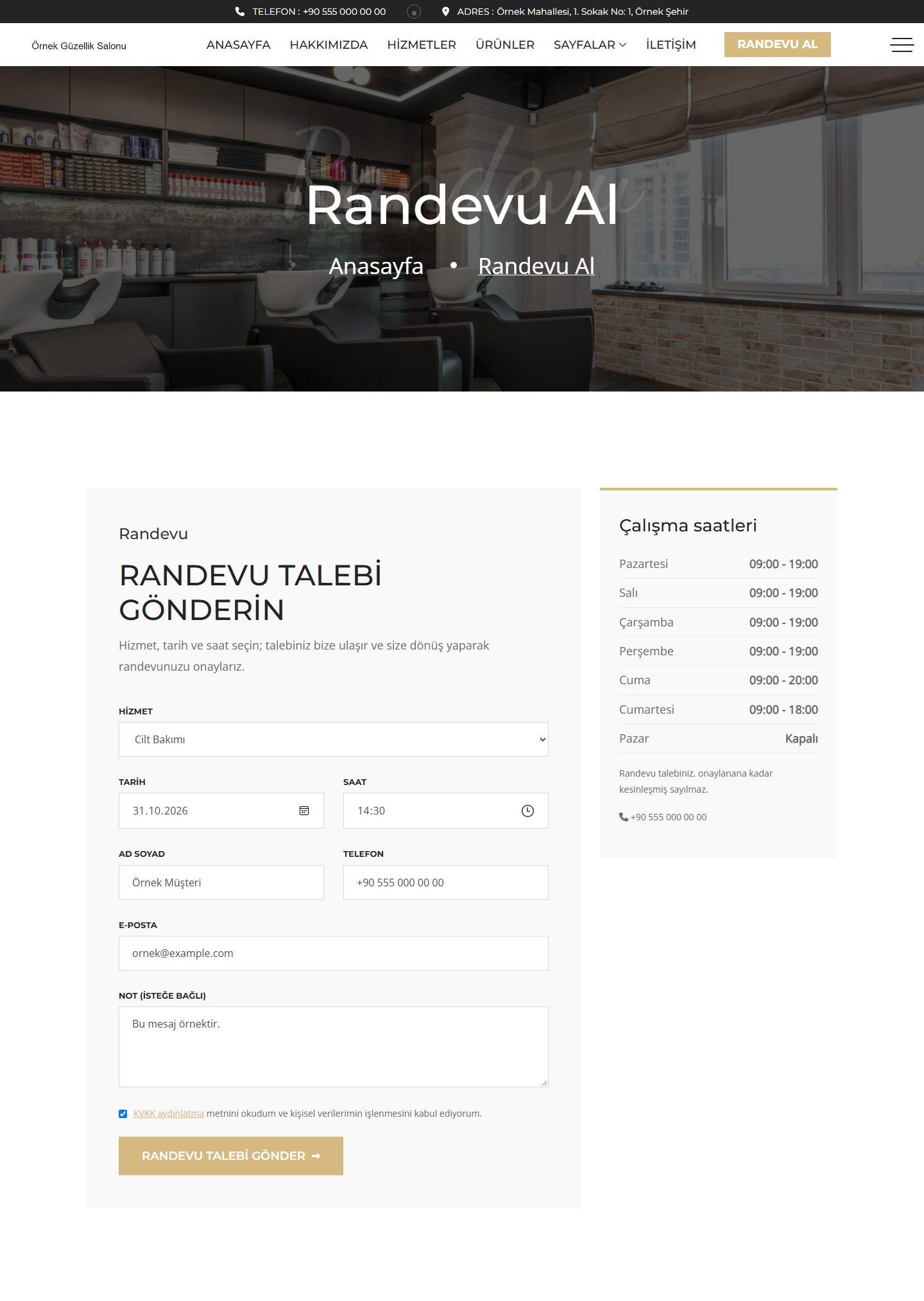 Kuaför ve Güzellik Salonu Web Sitesi Scripti